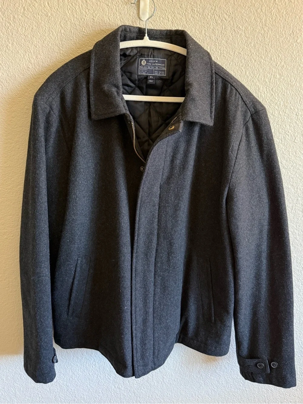 J Crew Men's Charcoal Gray Wool-Blend Coat Jacket Heavyweight Quilted Size XL